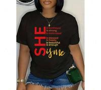 Shein She Is Me Print T-Shirt - Women's Casual Crew Neck Short Sleeve Tee, Clothing with Fun Graphic Design Tee For Adult, Men, Women, Teen, Teenager, Adole