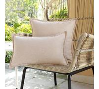 Shein SHEIN x Heather Rae Funda de cojín de color liso de lino impermeable para exteriores, decoración de patio