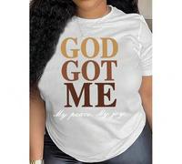 Shein Short Sleeve Crew Neck God Got Me Letter Print T-Shirt for Spring & Summer, Casual Women's Clothing Tee For Adult, Men, Women, Teen, Teenager, Adolesc