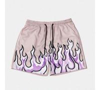 Shein Shorts de baloncesto estilo novio con estampado de llamas, tela de malla transpirable para entrenamiento