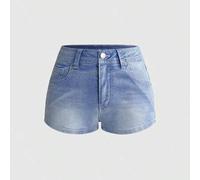 Shein Shorts de mezclilla de cintura baja para mujer con decoración de patchwork de corazones lavados estilo Y2K vintage