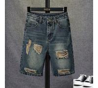 Shein Shorts De Mezclilla Para Niño Roto Y Desteñido Con Lavado Ácido