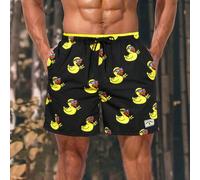Shein Shorts de playa de verano con cordón, traje de baño estampado de patos, estilo hawaiano, para hombres