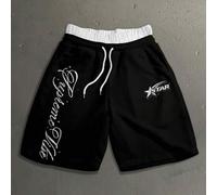 Shein Shorts de sudadera tipo bermuda para hombre, estilo americano vintage, con estampado de moda de logotipo pequeño y tipografía cursiva inglesa, talla e
