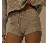 Shein Shorts mini ajustados de punto de cable con nudo delantero, ropa de calle linda para otoño, estilo campestre, vintage, otoño