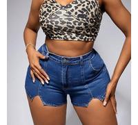 Shein Shorts sexys de mezclilla elástica de talla grande, todo a juego