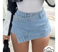 Shein Shorts vaqueros de cargo para mujer para uso diario, casual y cómodo en vacaciones, con diseño de cintura superpuesta tipo minifalda tipo Y2K, costura