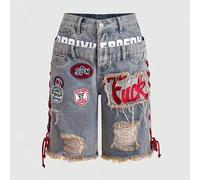 Shein Shorts vaqueros mini ajustados y sexys para mujer estilo Y2K retro, de jersey deportivo, estilo ballet preppy, con logo de eslogan, parche, bordado, r