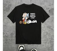 Shein Siempre hay tiempo para una siesta, Charlie Brown. Estampado de Snoopy, Snoopy dibujos animados. Camiseta holgada de manga corta casual con estampado