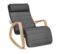 Shein Silla Mecedora con Apoyabrazos de Madera de Abedul, con Reposapiés Ajustable en 5 Posiciones, Capacidad de Carga Máxima 150 kg, Dormitorio, Salón, Gri