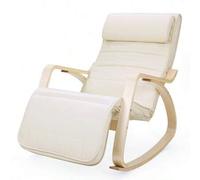 Shein Silla Mecedora, con Apoyabrazos de Madera de Abedul, Silla Mecedora con Reposapiés Ajustable en 5 Posiciones, Máx. Carga de 150 kg, Dormitorio, Salón,