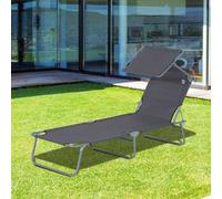 Shein Silla plegable Outsunny, tumbona, tumbona de jardín plegable con protección solar, gris, 187 x 58 x 36 cm, ideal para la playa o la terraza