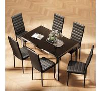 Shein Sillas de comedor para 6 personas, adecuadas para 6 personas, juego de mesa de comedor de PU con respaldo alto, se pueden combinar con cualquier mesa