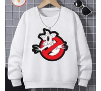 Shein Símbolo rojo de prohibición con estampado blanco de un monstruo caníbal. Sudadera oversize informal Curve, versátil para otoño/invierno, tejido grueso