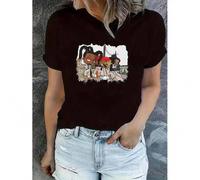 Shein Simple Four Girls Pattern Women'S Fashion Round Neck Short Sleeve, Simple Casual Sports T-Shirt, Holiday Comfortable Summer Tops Women'S Clothing