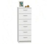 Shein Sinfonier, Cómoda Alta Dormitorio Blanco Mate 6 Cajones Melamina Moderna 40x40x110 cm Mueble Espacioso Juvenil o Matrimonio con Guías Metálicas Fácil