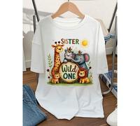 Shein Sister Wild One T-Shirt - Cute Cartoon Animal Graphic Print Crew Neck Cotton Tee, Soft And Breathable Summer T-Shirt, Perfect For Birthday, Party, Cas
