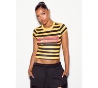 Shein Six Degrees Of Slogan Crop Top a Rayas con Manga Corta de Casquete, Cuello Redondo, Ajustado y de Corte Slim, Estilo de Festival de Verano