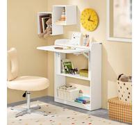 Shein SoBuy Mesa Escritorio Mesa Gaming Plegable Blanco 64x58x82cm para Ordenador Escritorio Pequeño con Estantes de Almacenamiento Standing Desk con Almace