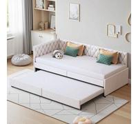Shein Sofá cama, 90/180x200 cm, tapizado con diseño extraíble, estilo minimalista moderno, terciopelo suave, color beige, sin colchón, apto para salón, dorm