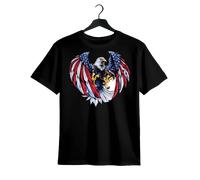 Shein Soft & Comfy T shirt mens black cotton t shirt patriotic bald american flag print crew neck short sleeve street style machine washable summer casu