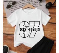 Shein Solo 1 pieza Camiseta para niños con número 67 & a juego - Ropa para niños de 6/7 años, ropa casual de primavera y verano para jugar, conjunto con est