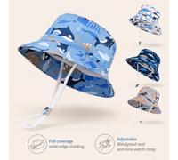 Shein Sombrero de cubo con estampado de ballena oceánica para niño pequeño de 1-4 años, sombrero de ala ancha transpirable con protección solar y cuerda a p