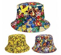 Shein Sombrero de cubo para mascotas Pokémon, monstruo de bolsillo Pikachu, para niños, sombrero casual de sol para exteriores, accesorio para la cabeza par