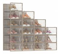 Shein SONGMICS Cajas de Zapatos Plastico, Juego de 18 Organizadores de Almacenamiento, Caja Zapatero Plastico Plegable y Apilable para Zapatillas hasta tall