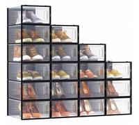 Shein SONGMICS Cajas de Zapatos Plastico, Juego de 18 Organizadores de Almacenamiento, Caja Zapatero Plastico Plegable y Apilable para Zapatillas hasta tall