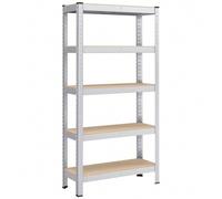 Shein SONGMICS Estantería Pesada de 5 Niveles, Estantería de Acero, Montaje Rápido, Garaje, Almacén, Trastero, Carga de 650 kg, 30 x 75 x 150 cm, Gris y Nat