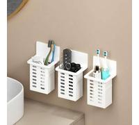 Shein Soporte de pared para cepillo de dientes con almacenamiento para maquinilla de afeitar y peine, organizador de baño sin taladrar (blanco, negro, trans