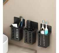 Shein Soporte de pared para cepillo de dientes y pasta de dientes para baño en colores blanco, negro y transparente con espacio para peine o afeitadora y ge