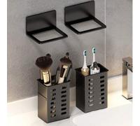 Shein Soporte de pared para cepillo de dientes y pasta de dientes para el baño, blanco y negro, con espacio para peine o afeitadora y gel de ducha (sin nece
