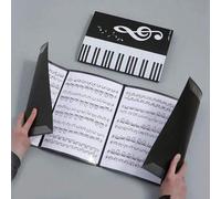 Shein Soporte de partituras musical de 6 páginas A4 - Plegable de 3 en plástico PP, negro, con diseño de teclado de piano y notas musicales - Ideal para act