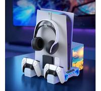 Shein Soporte de refrigeración RGB todo en uno para PlayStation5 Pro/Slim/Disc/Digital Edition - Soporte vertical multifuncional con cargador dual de contro