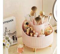 Shein Soporte giratorio multifuncional para bolígrafos, caja de almacenamiento de cosméticos, soporte ovalado para brochas de maquillaje, caja de almacenami