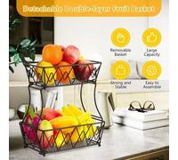 Shein Soporte metálico para pastel de frutas de 2 niveles, cesta de frutas, frutero, cesta de verduras extraíble, color negro
