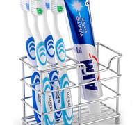 Shein Soporte para cepillo de dientes, estantería de almacenamiento de baño independiente, adecuado para cepillos de dientes eléctricos, pasta de dientes y