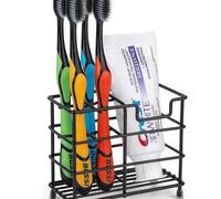 Shein Soporte para cepillos de dientes de acero inoxidable negro moderno con 5/6 ranuras, con ranura para pasta de dientes, adecuado para la organización de