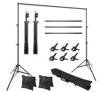 Shein Soporte para fondos de 1,8 x 2 m, ajustable en altura y anchura. Set de soporte para fondos compuesto por 6 abrazaderas y 2 sacos de arena (trípode es