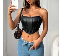 Shein Sostén de espiga, top tubo elástico para mujer, top sin tirantes con bajo en forma de V que se puede usar como capa interior