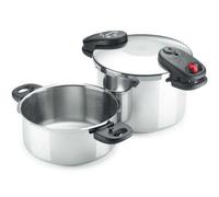 Shein Space olla a presión, fabricada en acero Inoxidable 18/10, apta para tipo de cocinas, gas, vitroceramica, Inducción y lavavajillas, fondo termo difuso