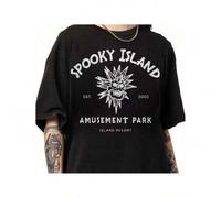 Shein Spooky Island shirt , Disco Skull , Halloween Nostalgia , Skull Emblem, Gh0st Town , T-Shirt For Unisex Graphic Tees Print Top Casual Streetwear Gifts