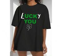 Shein St. Patrick's Day Lucky Clover, Women T-Shirt, Round Neck Short Sleeve Woman Tee, It's A Nice Gift, Fashion And Casual , Comfy For All-Season Wear, Pe