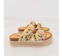 Shein STYLEE SHOES Sandalias Mule de Mujer con Plataforma de Yute y Pedrería Étnica. Diseño artesanal con doble tira ajustable y detalles de cuentas multico