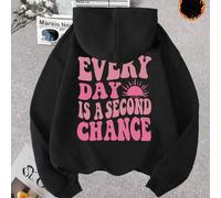 Shein Sudadera acolchada con capucha | Dale energía a "CADA DÍA ES UNA SEGUNDA OPORTUNIDAD". Palabra rosa con estampado de atardecer, ¡como si llevaras la c
