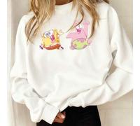 Shein Sudadera blanca con capucha de Bob Esponja en una nueva camiseta con estampado casual para mujer de otoño/invierno. Bob Esponja y Patricio Estrella ap