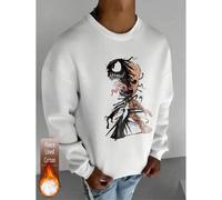 Shein Sudadera blanca con hombros descubiertos para hombre de la marca compartida de Marvel, parte superior de algodón, estampado de Venom y Grue, sudadera