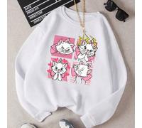 Shein Sudadera blanca de manga larga y cuello redondo para mujer, superlinda, de la marca Disney. Estampado divertido de Mary Cat de cuatro cortes, adorable
